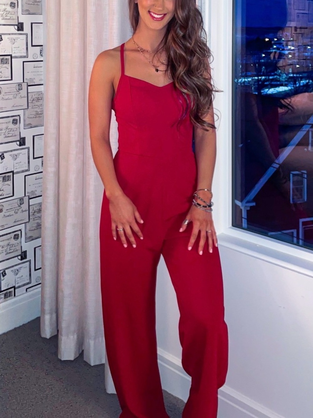 Red Women's Wide-Leg Jumpsuit
